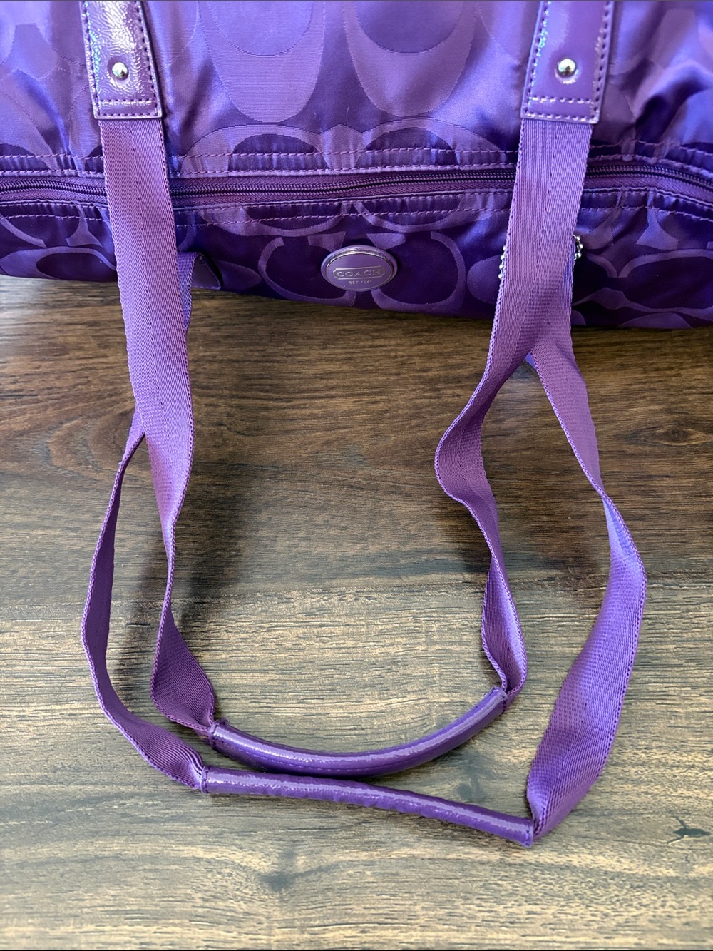 COACH Getaway Signature Nylon Packable Weekender Tote Bag Amethyst Purple NWOT - Picture 7 of 10